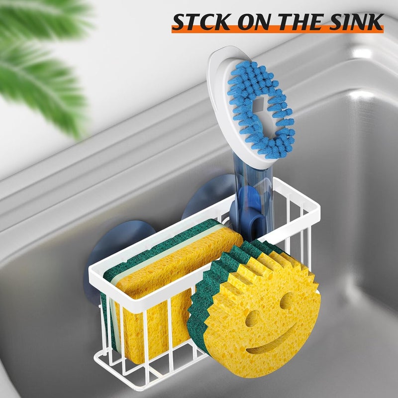 MURLONG Sponge Holder Smiley Face,Sink Caddy,Kitchen Organizer with 2 Suction Cups/1 Adhesive Strips,Designed for Sponge,Soap,Dish Brush,Scrubber - White - Image 5